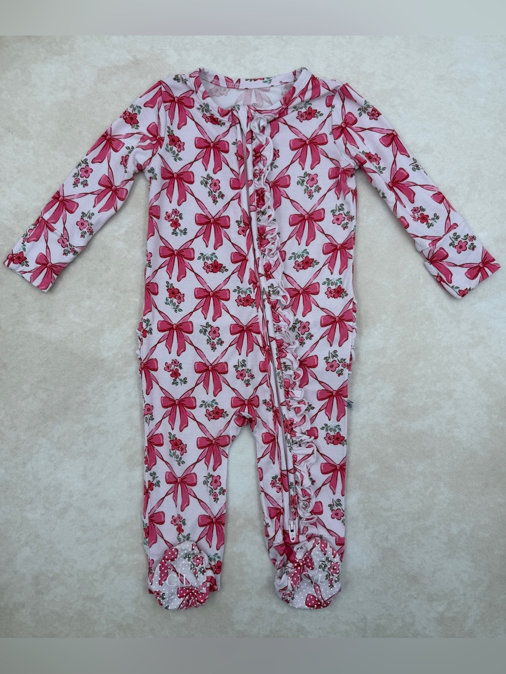 Caden Lane Pink Bow Print Footed One-Piece